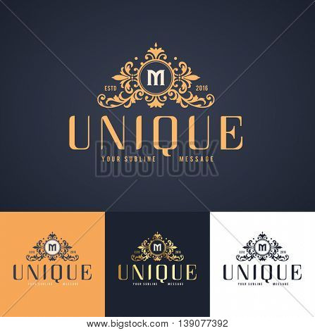 elegant luxury monogram badge template in three color versions 