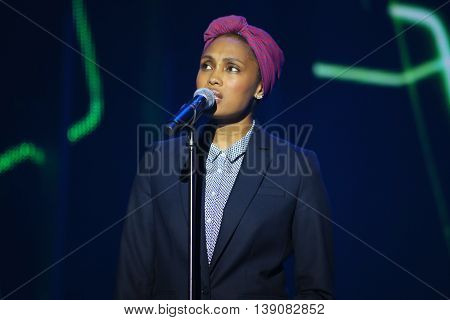 VITEBSK, BELARUS - JULY 18: French singer Imany (Nadia Mladjao) performs during the 25th Slavyansky Bazar Festival on July 18, 2016 in Vitebsk, Belarus