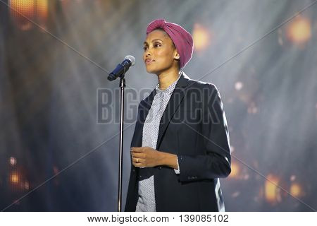 VITEBSK, BELARUS - JULY 18: French singer Imany (Nadia Mladjao) performs during the 25th Slavyansky Bazar Festival on July 18, 2016 in Vitebsk, Belarus