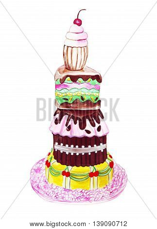 Illustration sketch exclusive cakes with whipped cream made in the form of different characters and different holiday dates