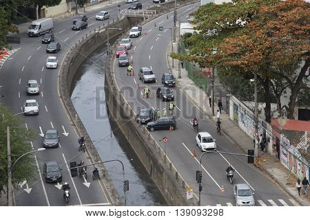 Rio de Janeiro Brazil - july 19 2016: car accident involving two vehicles on the expressway in the north of the city.