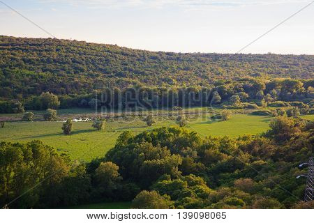 View of Lake Doberdò sinkhole in the Province of Gorizia Friuli-Venezia Giulia Italy