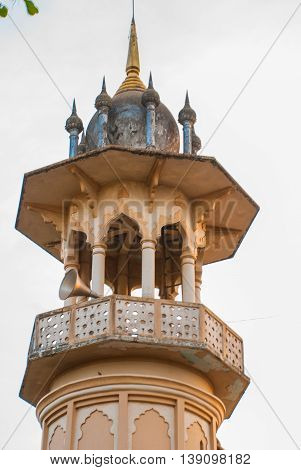 Muslim Mosque. Tower Closeup. Bago In Myanmar. Burma.