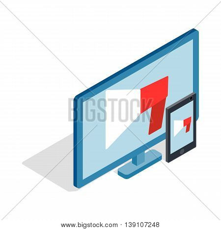 Monitor and tablet icon in isometric 3d style isolated on white background. Tehnique symbol