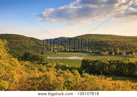View of Lake Doberdò sinkhole in the Province of Gorizia Friuli-Venezia Giulia Italy
