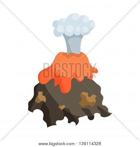 Natural disaster insurance. Volcano erruption icon in cartoon style isolated on white background