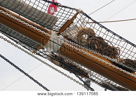 GAETA ITALY - JUNE 25 2016: The three masted Palinuro a historic Italian Navy training barquentine moored in the Gaeta port.
