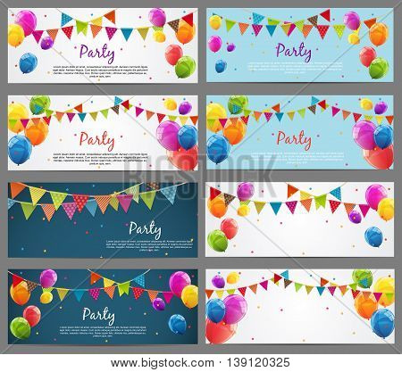 Party Background Baner Set with Flags and Balloons Vector Illustration. EPS10