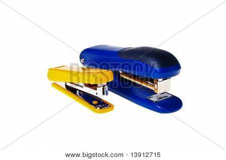 Yellow And Blue Staplers  (isolated).