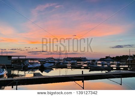 Sunset seascape on the port of Sozopol, Burgas Region, Bulgaria