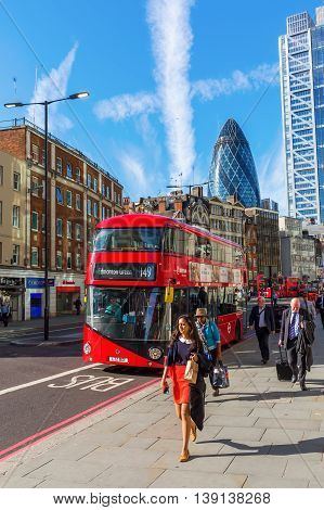 Street View At Bishopsgate In The City Of London, London, Uk