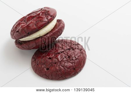 Redvelvet cookie cream cheese on white background with copy space