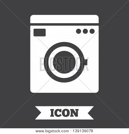 Washing machine icon. Home appliances symbol. Graphic design element. Flat washing machine symbol on dark background. Vector