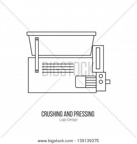 Grape crusher destemmer. Single logo in modern thin line style isolated on white background. Outline winery symbol. Simple mono linear pictogram. Stroke raster logotype template.
