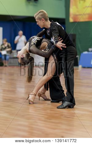 Minsk Belarus -May 29 2016: Dubovik Timophey and Zagrebailova Yana Perform Youth-2 Latin-American Program on National Championship of the Republic of Belarus in May 29 2016 in Minsk Belarus