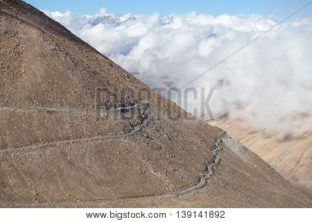 Himalayan landscape in Himalayas along Manali - Leh highway. Himachal Pradesh Ladakh India