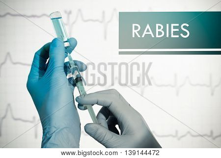 Stop rabies. Syringe is filled with injection. Syringe and vaccine