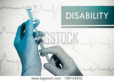 Stop disability. Syringe is filled with injection. Syringe and vaccine