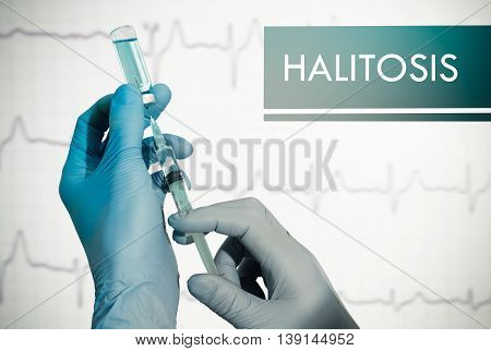Stop halitosis. Syringe is filled with injection. Syringe and vaccine