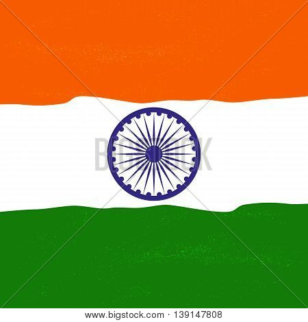 India republic independence. National holiday. Independence day celebration concept. Colors of Indian tricolor flag. Ashoka Chakra. Unique symbols. Patriotic event background. Vector illustration