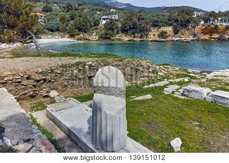 Ancient Column in Archaeological site of Aliki, Thassos island,  East Macedonia and Thrace, Greece