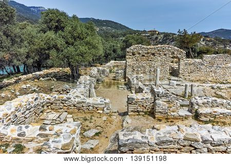 Ruins of ancient church in Archaeological site of Aliki, Thassos island,  East Macedonia and Thrace, Greece