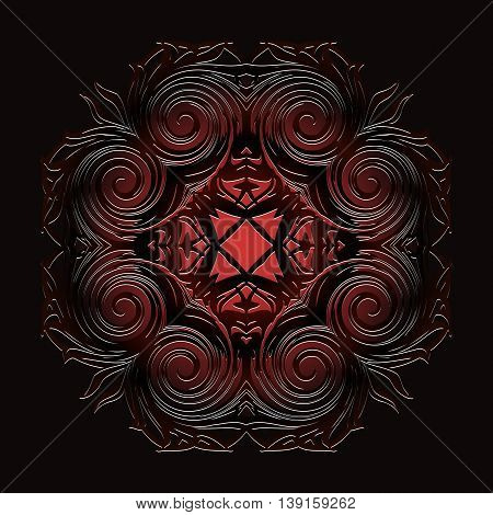 ethnic ornament symmetrical element. embossed pattern inlay Mahogany