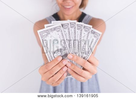 hands show money dollar bills. business finance concept