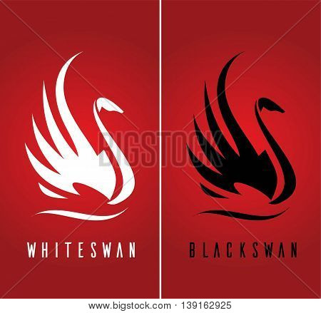 silhouette of elegance swans against red color background