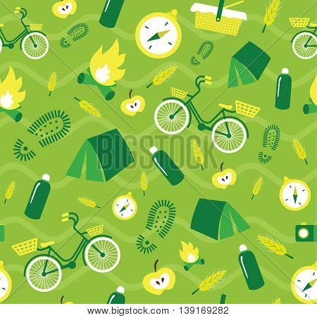 Vector creative seamless pattern with hiking elements