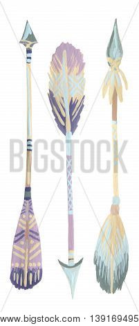 Watercolor triabl arrows set. Hand drawn vintage illustration with arrows.