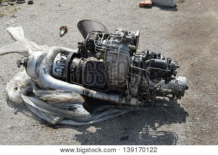 The Helicopter Engine Which Is Pulled Out Outside