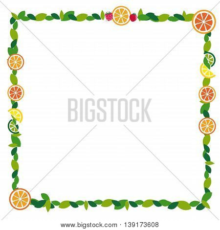 eaf frame with fruit orange lemon juice vector