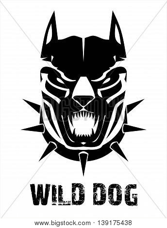 Pitbull. Doberman. Boxer. Wild dog. Black wild dog. Stylized Black Canine in black & white.