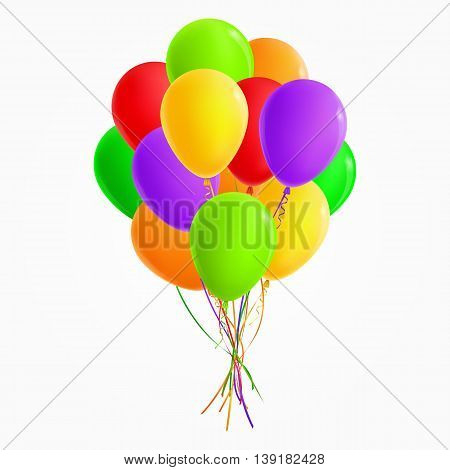 Realistic colored bunch of balloons (green, yellow, orange, red, purple). For Party and Celebrations. Isolated from the background. File contains gradient mesh.