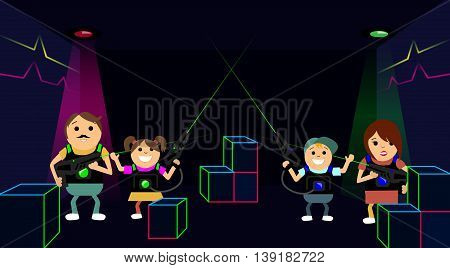 family playing laser tag game happy illustration