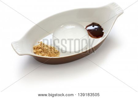 water cake, raindrop cake, mizu shingen mochi, homemade japanese summer dessert isolated on white background
