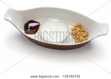water cake, raindrop cake, mizu shingen mochi, homemade japanese summer dessert isolated on white background