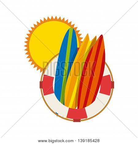 Summer and vacation concept represented by sun float surf board icon. Colorfull and flat illustration.