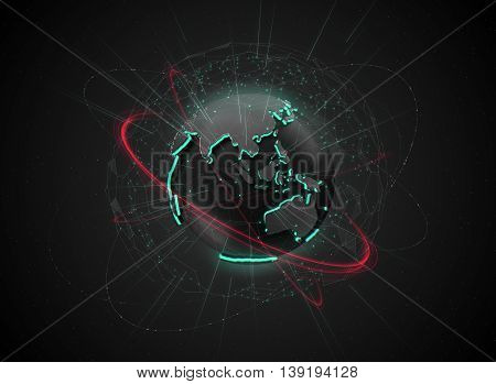 Abstract 3d illustration of black earth globe with geometric structure. Sci-fi background
