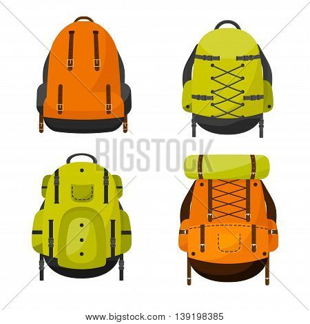 Backpack in a flat stzle. Vector illustration. School bag.Travel, camping or hiking. Tourism. Luggage