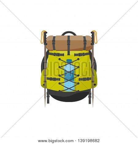 Backpack in a flat stzle. Vector illustration. School bag.Travel, camping or hiking. Tourism. Luggage