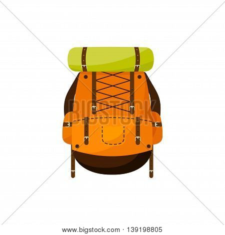 Backpack in a flat stzle. Vector illustration. School bag.Travel, camping or hiking. Tourism. Luggage