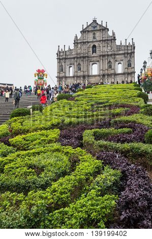 Senado, Macau - February 3, 2015: Ruins of St. Paul's are the ruins of a 16th-century complex in Macau including what was originally St. Paul