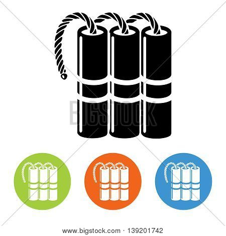 Flat dynamit with fuse icons set vector set. Black and white and colorful design