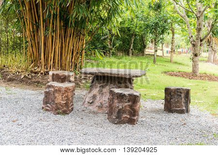 Stone Benches In Park.
