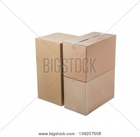 Stack of cardboard boxes on white background