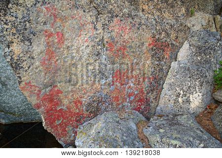 Weathered Paleolithic Rock Paintings At Faangsjoen In Sweden