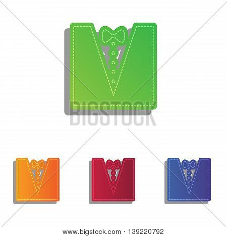 Tuxedo with bow silhouette. Colorfull applique icons set.