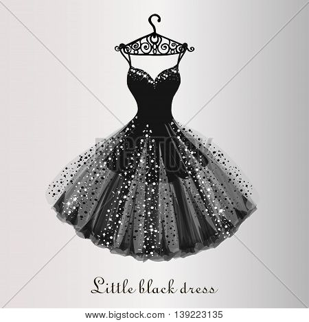 Chiffon little black dress hand drawn vector illustration